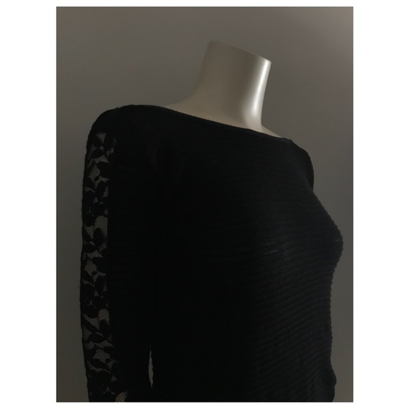 Free People Black Lace Sleeve Ribbed Sweater Top - Picture 4 of 7